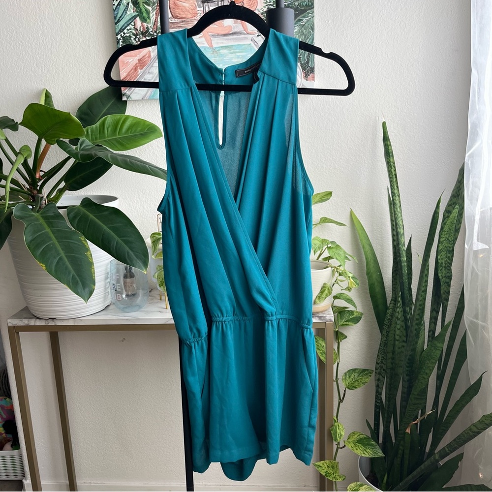 BCBG teal sleeveless romper